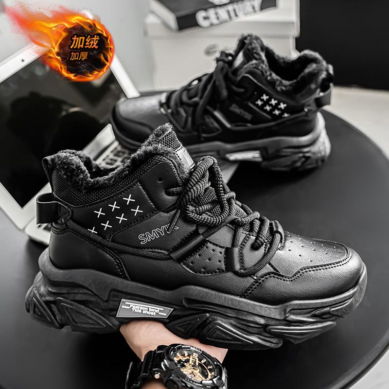 Мужские кроссовки с высоким верхом, зимние бархатные теплые хлопковые туфли, модный новый тренд, универсальные спортивные повседневные туфли на платформе, трендовые туфли для папы