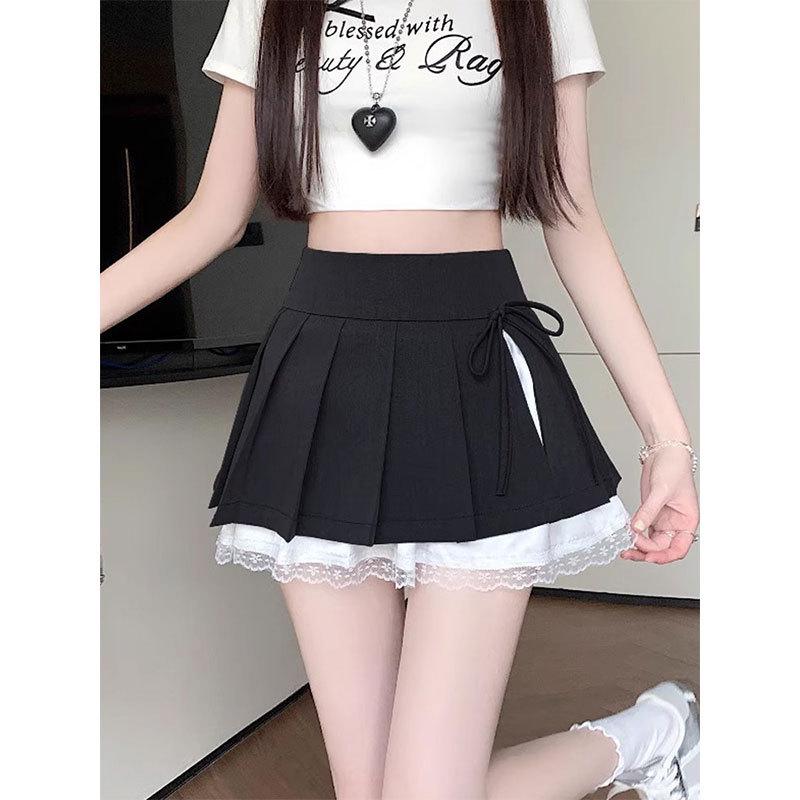 Pure Desire Pleated Lace-Trim A-line Mini Skirt - Women's Autumn Niche Style