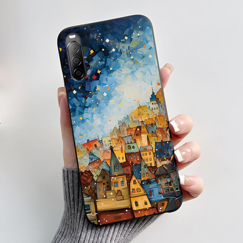 Чехол для телефона Sony Xperia 10 II / 10 III Эстетичный Модный Милый Кот Астронавт Черный Силиконовый Мягкий Ударопрочный Задний Чехол