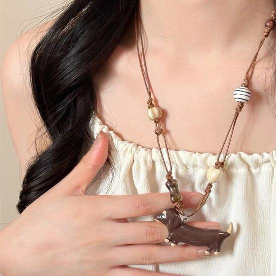 Подвеска Такса Керамическая Мини Подвеска Собака Ожерелье Девочки Ретро Ожерелье Подарок для Любителей Собак День Рождения Юбилей