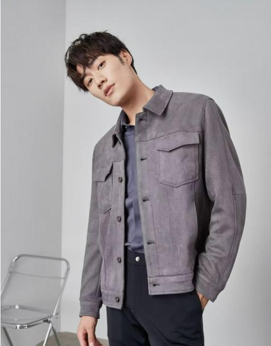 Men's British Style Suede Velvet Jacket, Autumn/Winter, Light Luxury Casual Business, High-End Feel, Windproof Lapel Coach Top
