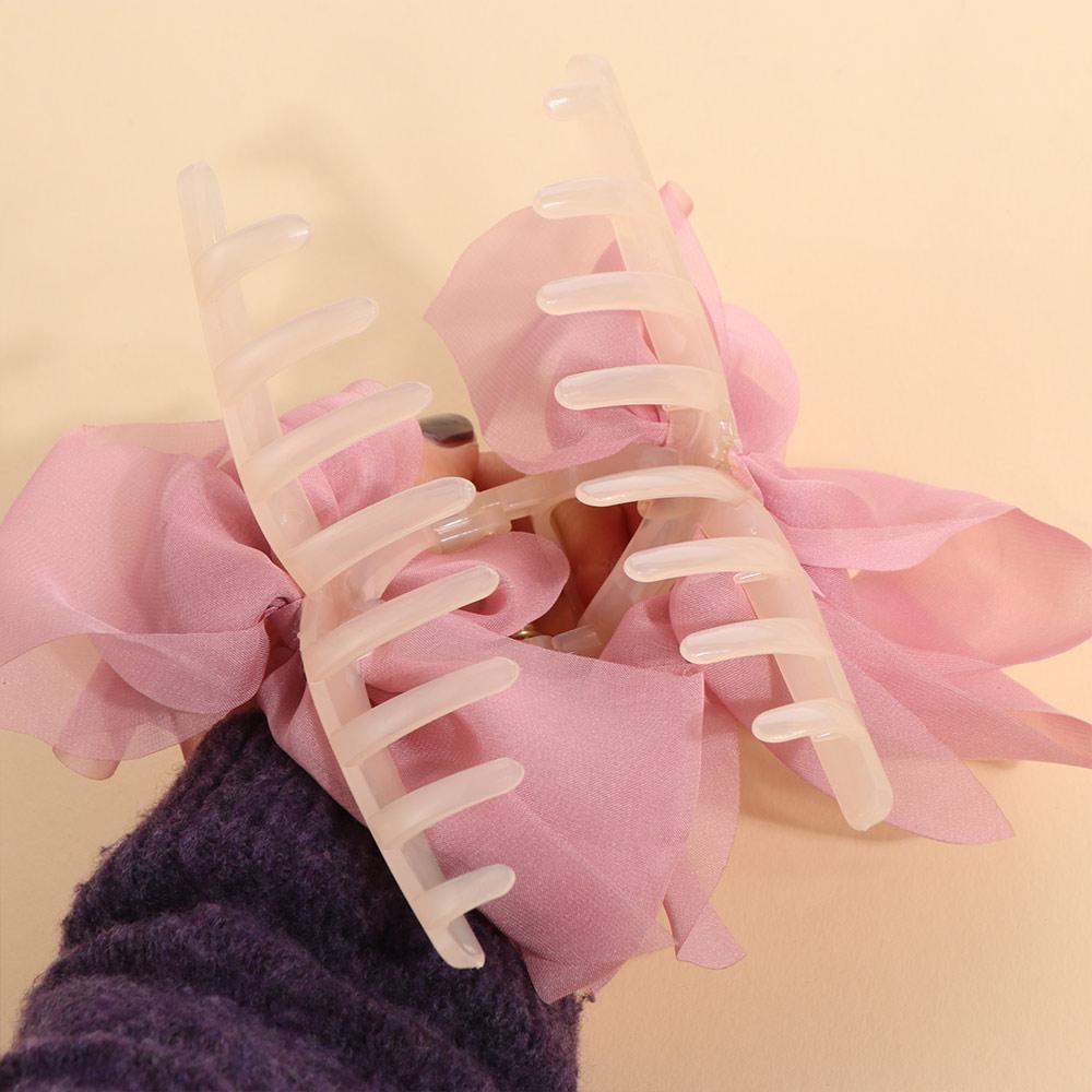 Sweet Bow Shark Clip French Style Women Hair Grab Luxury Chiffon Hair Claw Hair Accessory