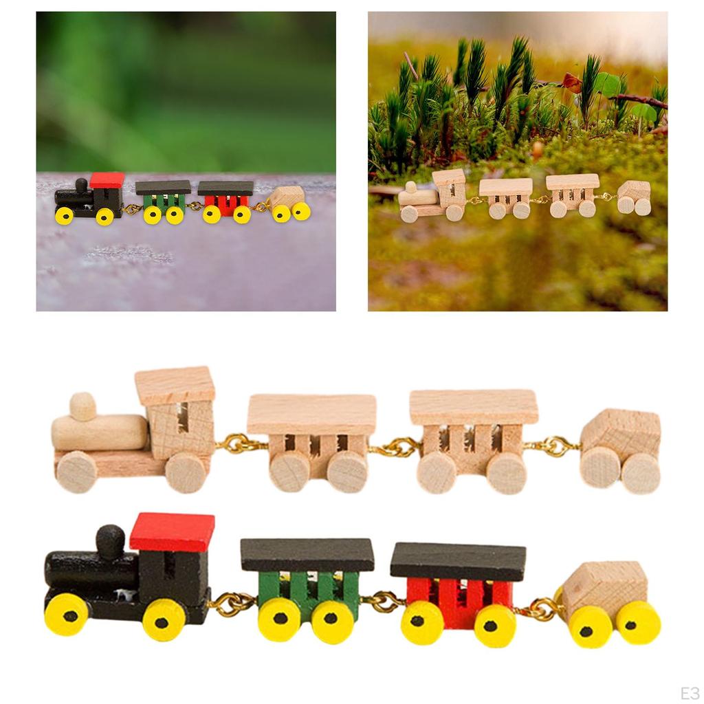 1/12 Dollhouse Mini Wooden Train Toy Miniature Wood Model Locomotive for Accessories