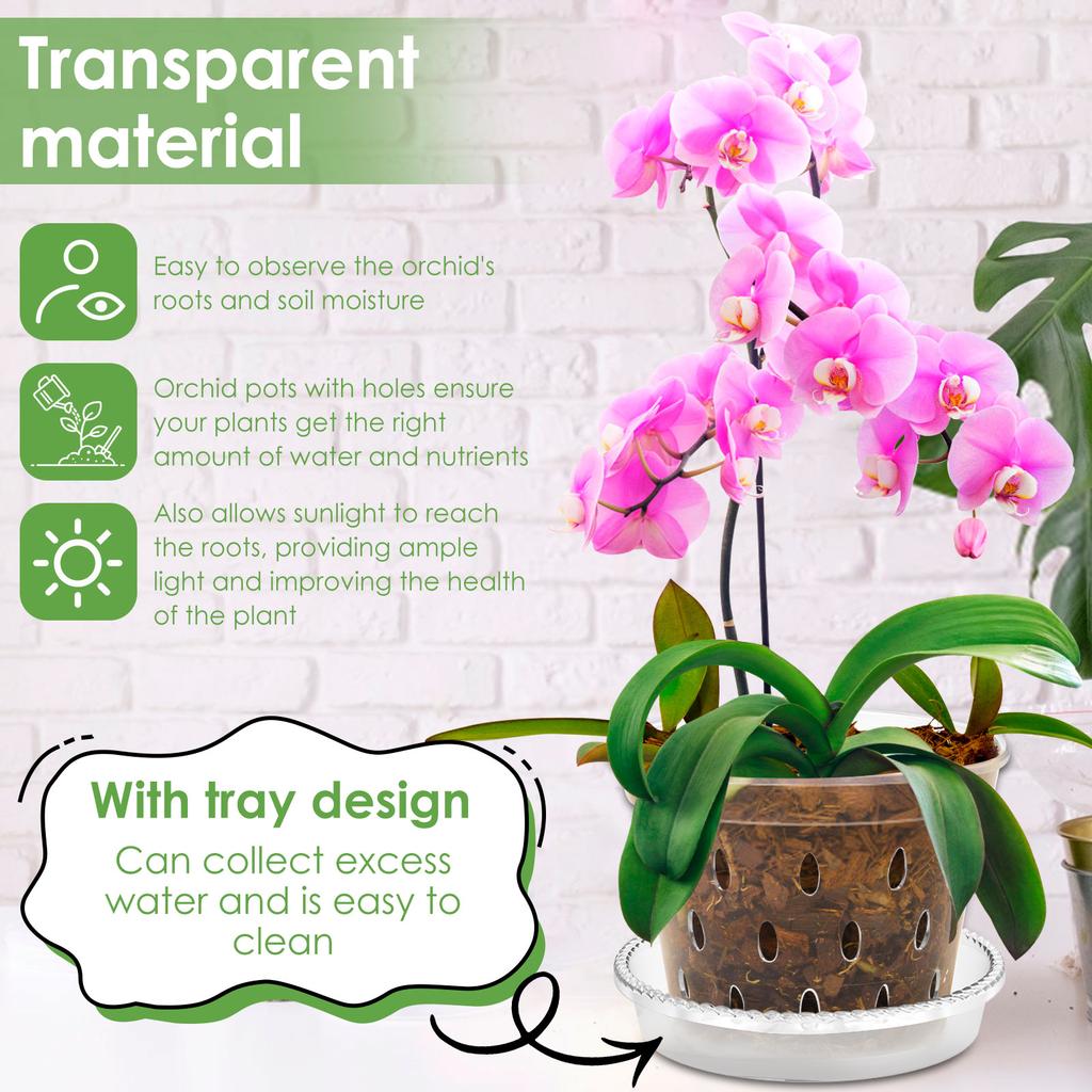5Pcs Orchid Pot for Repotting 4/5/6 Inch Transparent Slotted Orchid Pots with Holes and Saucers Orchid Flower Plant Repotting