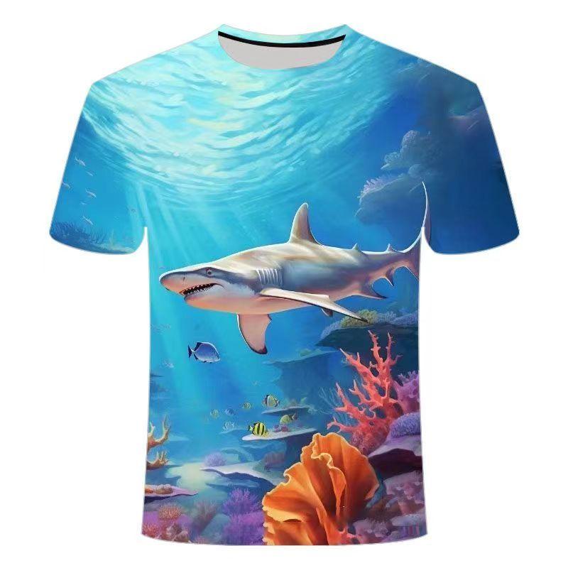 Летняя футболка унисекс с короткими рукавами и 3D-принтом, с круглым вырезом и рисунком подводного мира, модный топ больших размеров