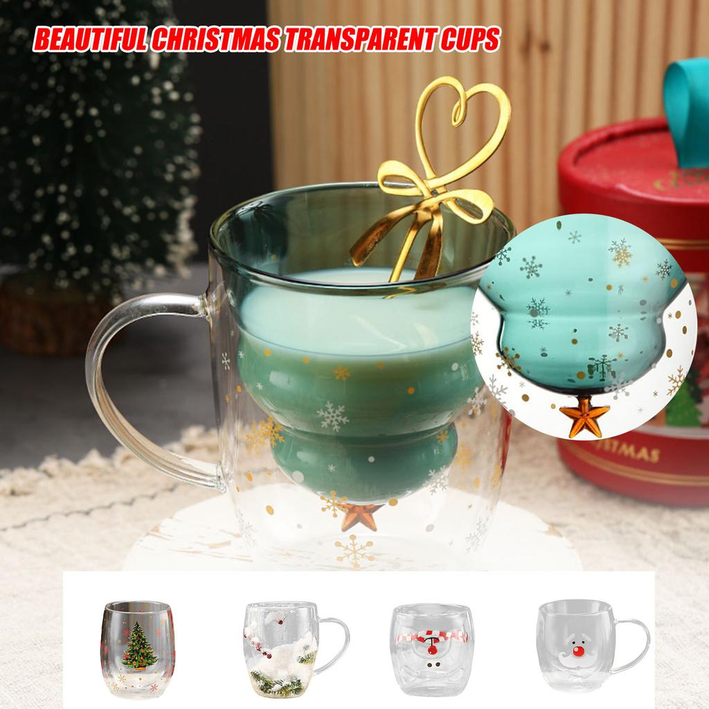 Christmas Thick Transparent Water Cup - Double-layer Vintage Glassware Christmas Water-saving Cup - Suitable For Home, , And As A Gift