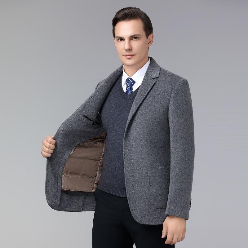 Двустороннее шерстяное пальто, воротник мужского костюма, съемная подстежка, пуховик, утепленная куртка для папы большого размера