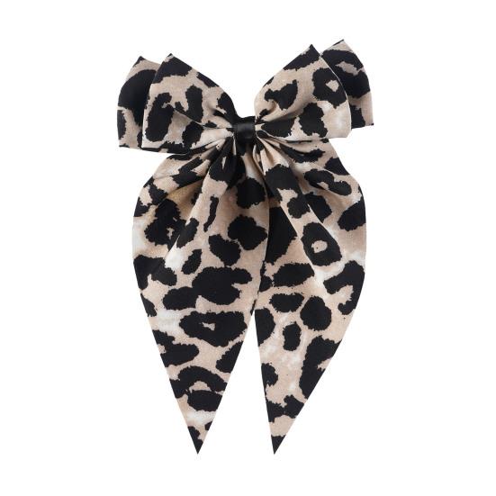 Women Hair Pin Bowknot Decor Leopard Print Satin Ribbon Bow Hair Barrette Large Bow Clip Hair Accessories