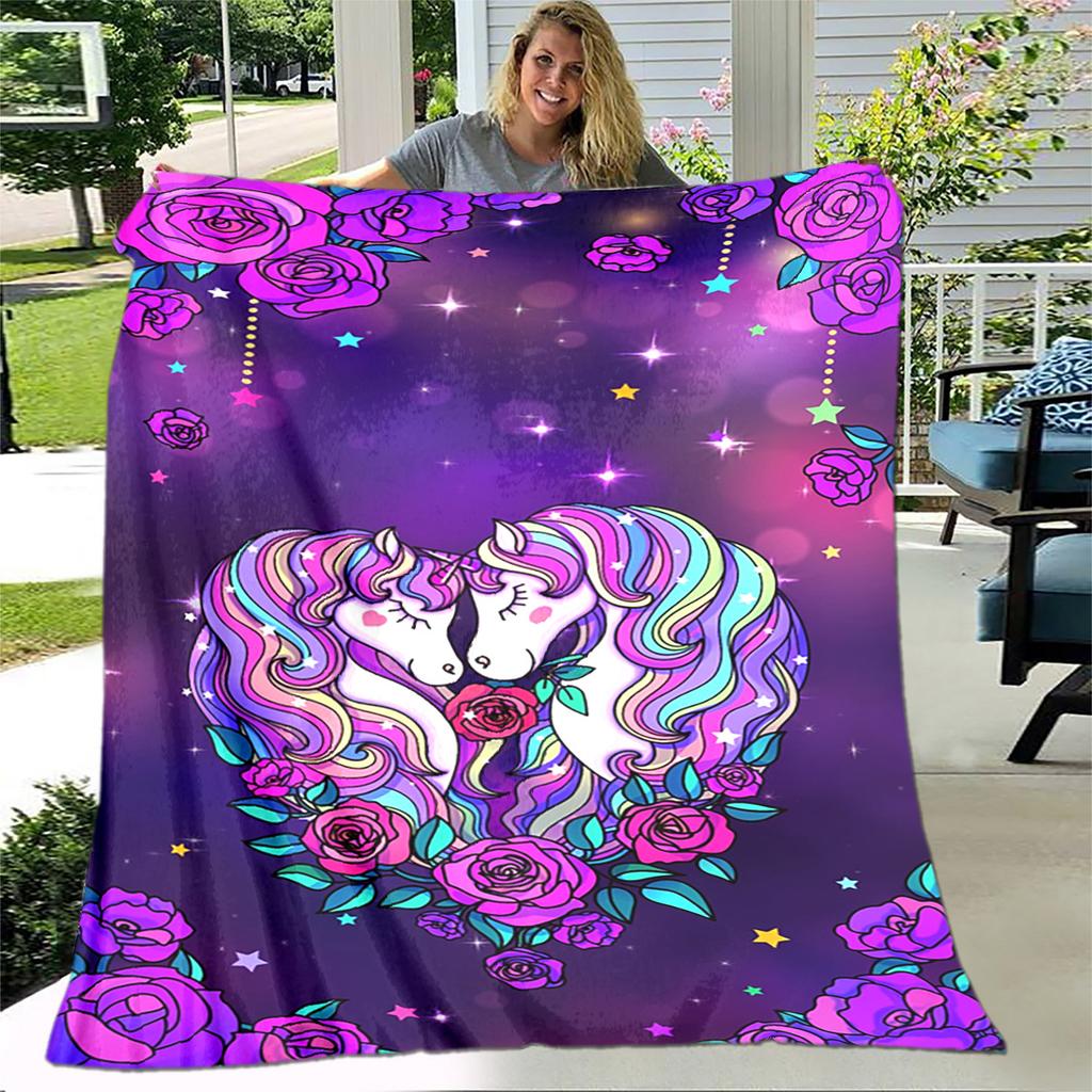 Cartoon Cute Unicorn Blanket,Flannel Blanket Throw Blanket,Children's Warm Blanket for Living Room Bedroom Beds Sofa Travel Gift