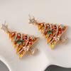Christmas Tree Stud Earrings for Women Niche Design Sense Fashion Exquisite Christmas Earrings Alloy Drip Oil Diamond Earrings