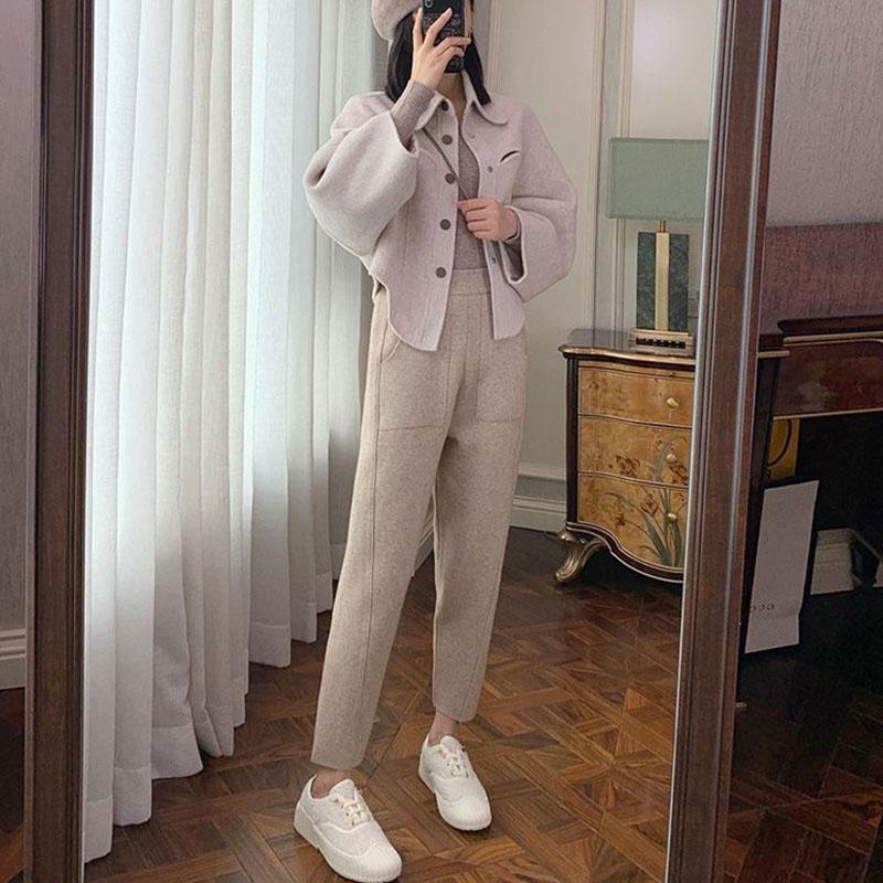 Трикотажные брюки женские осенне-зимние шерстяные широкие повседневные брюки с высокой талией драпирующиеся кашемировые брюки «бабушка»