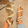 2025 Spring and Summer New Flat-bottomed Set of Toe Sandals Women's Foreign Trade Large Size Rhinestone Bohemian Beach Sandals
