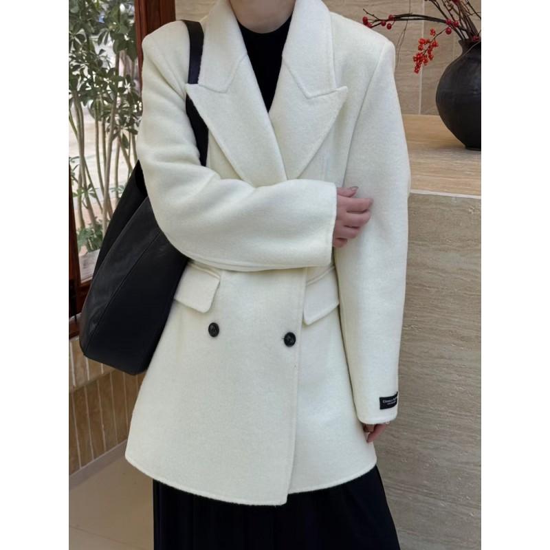 Womens Wool Blend Double-Sided Tailored Coat Mid-Length Single-Breasted Slim Fit Korean Style Winter Outerwear