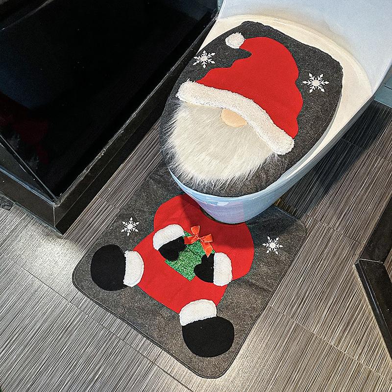 2PC/Set Santa Toilet Seat Cover Christmas Decorations Rug Set Christmas Mats Creative Red Green Gift Multiple Options Available