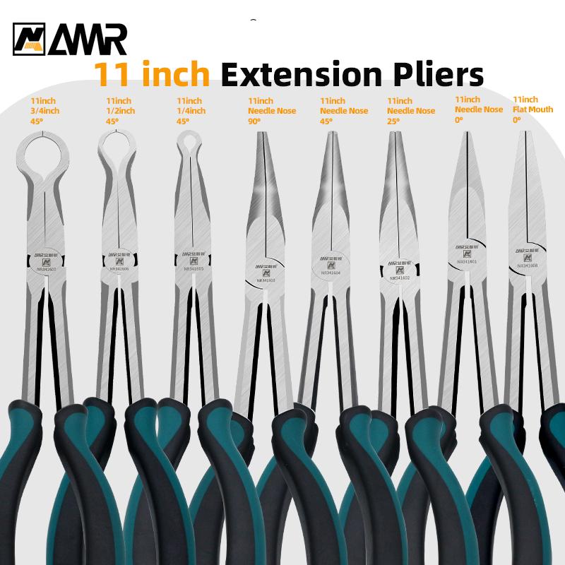 AMR 3pcs 4pcs5pcs Needle Nose Pliers Long Reach Straight Pliers 25°/45°/90° Bent Nose Pliers O-Shaped Plier Circle for Machinist