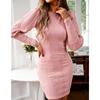 Fashion Knitted Slim Fit O-neck Short Wrapped Hip Dress Autumn Winter Sexy Office-lady Geometric Solid Sheath Clothes 30293
