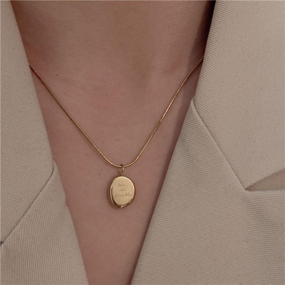 Minimalist Small Round Pendant Necklaces Fashion Clavicle Chain Choker Letter Necklace  Girls