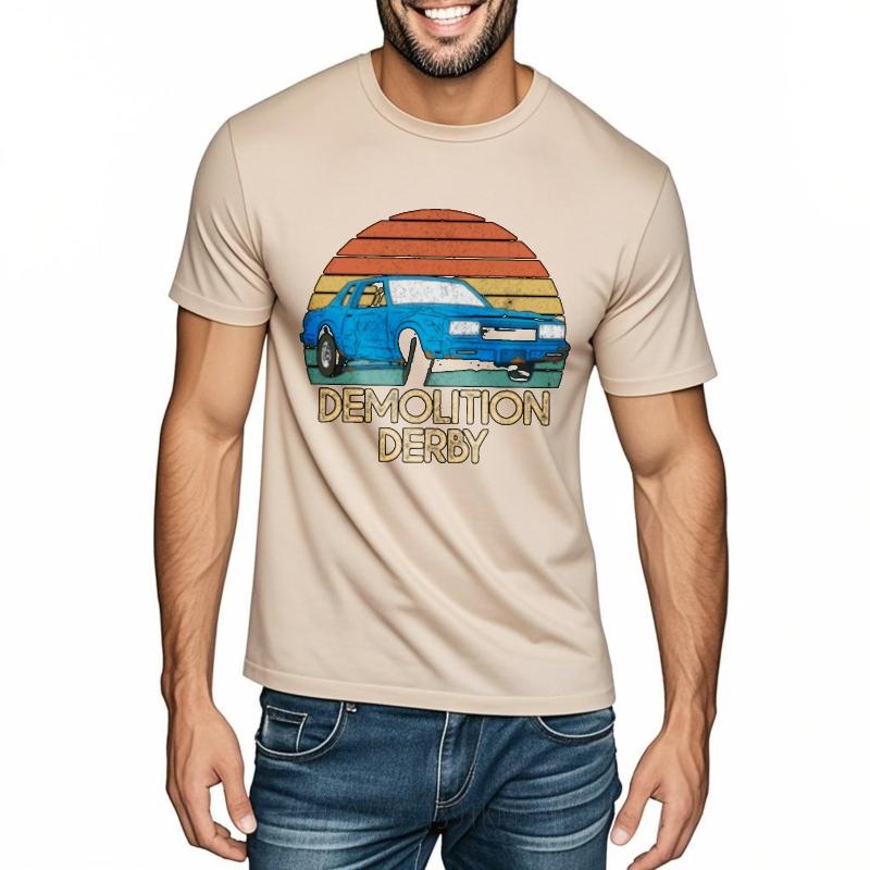 Plus Size Tshirt Soft For men Oneck t shirt Daily Wear Demolition Derby Car Sunset Minimalist For man tops Quick Dry Shirt