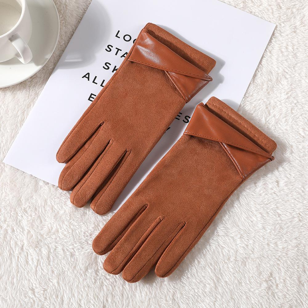 Женские Милые Ветрозащитные Перчатки из Искусственной Кожи: Зимняя езда на велосипеде, вождение и сенсорный экран, с толстой бархатной подкладкой