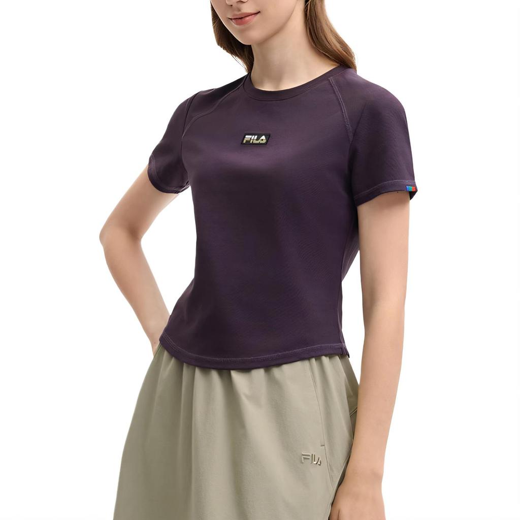 Fila Original Soft Comfortable Simple Fashion Short Sleeve Raglan T-Shirt Women Tops Purple Dark F51W529104F-DP
