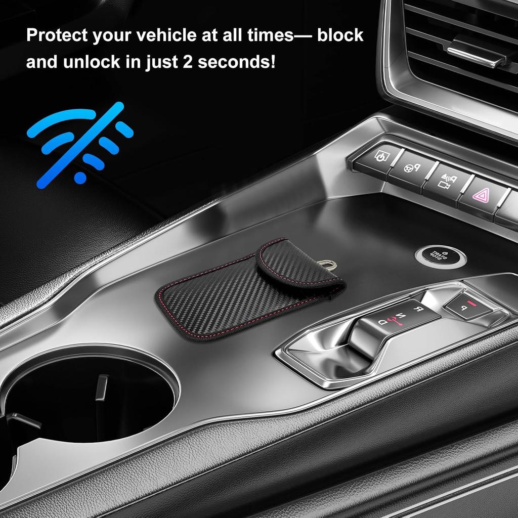 2 PCS Faraday Pouch for Car Keys, Anti-Theft Key Fob Protector Faraday Bag with Sticky Fastener, Anti-Hacking Carbon Fiber RFID Signal Blocking Pouch