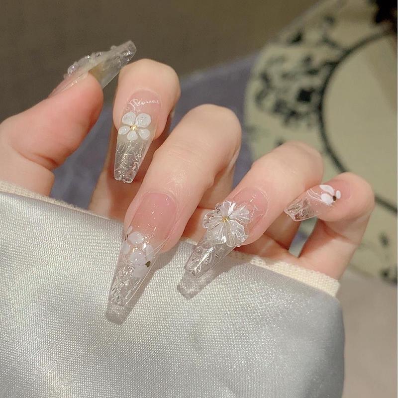 5D Изысканные наклейки для нейл-арта с белыми цветами, Кавайные цветочные наклейки для украшения ногтей, Самоклеящиеся слайдеры, DIY аксессуары