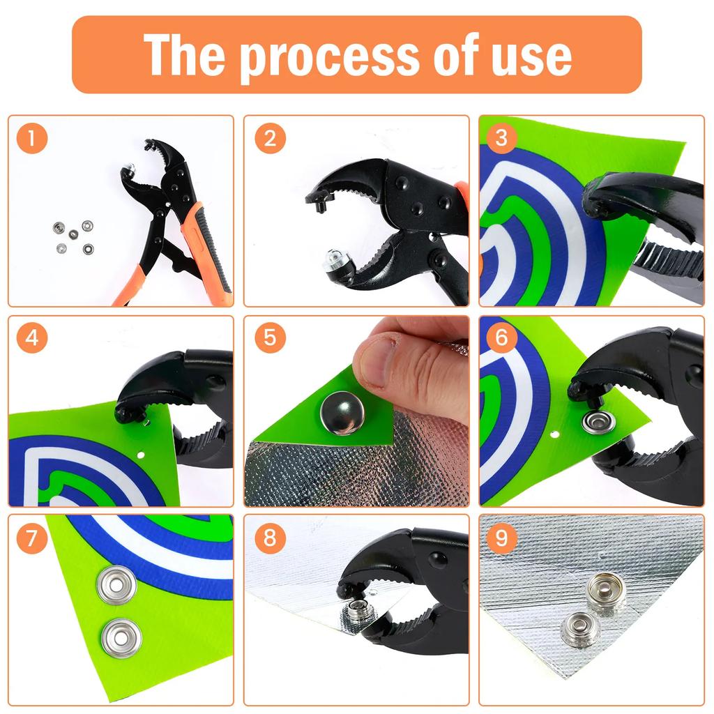 60Sets Snap Fastener Tool Kit Heavy Duty Snap Button Tool Kit with Adjustable Snap Pliers Metal Snap Buttons Marine Snap Kit