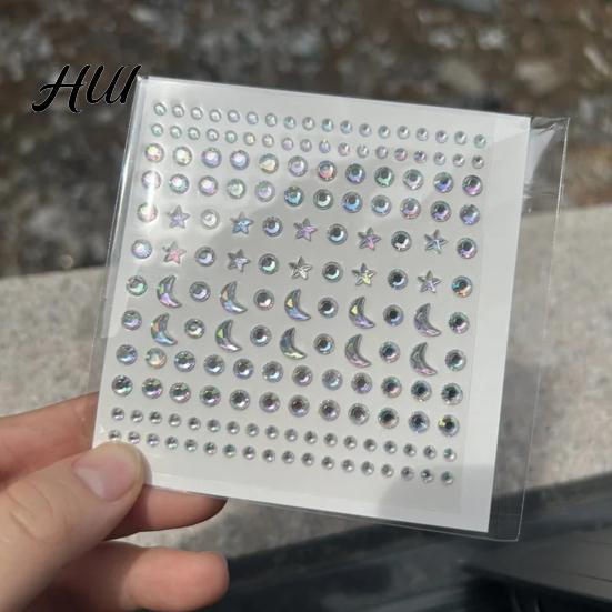 Разноцветные клейкие наклейки со стразами для поделок DIY Звезда Луна Камень Блестящие для скрапбукинга и ведения дневника Самоклеящиеся сверкающие камни Изготовление открыток Изысканные