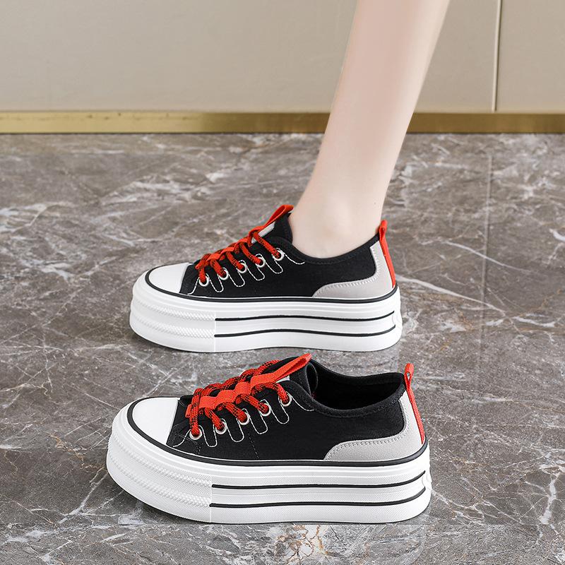 Chunky Platform Sneakers for Women Low Top Canvas Shoes Summer Breathable Canvas Sneakers Women's Comfortable Slip on Casual Tennis Walking Shoes