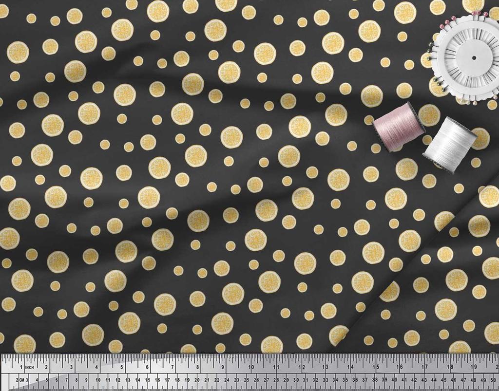 Soimoi Black Poly Crepe Fabric Lemon Slice Shirting Print Fabric by Yard 42 Inch