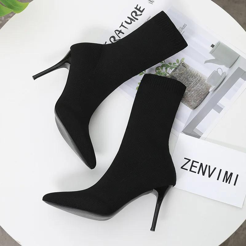 Sexy Sock Boots Knitting Stretch Boots High Heels for Women Fashion Shoes Spring Autumn Ankle Boots Female