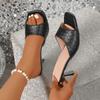 Large Size High-heeled Slippers Women's Summer New Snake Pattern Fine Heel Square Head One-word Outer Wear Fashionable Large Size Sandals