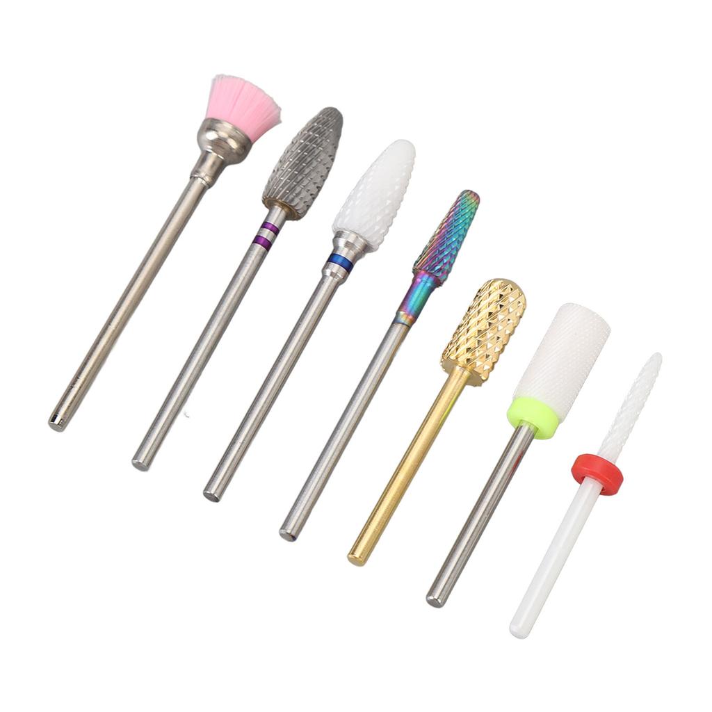 7pcs Nail Drill Bits Kit Tungsten Carbide Portable Grinding Heads Manicure Tools with Storage Box