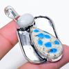 K2 Blue Azurite, Moonstone 925 Sterling Silver Jewelry Pendant 2.21" W3Z68