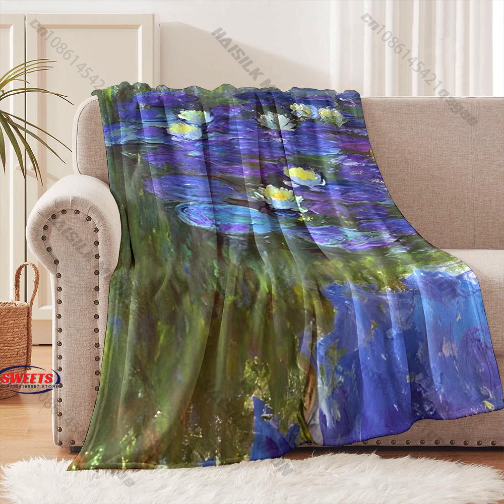 1PC Lotus Leaf Pattern Print Blanket Warm Soft and Comfortable Home Travel Blanket Sofa Bedding Cover Blankets Gift for Friends