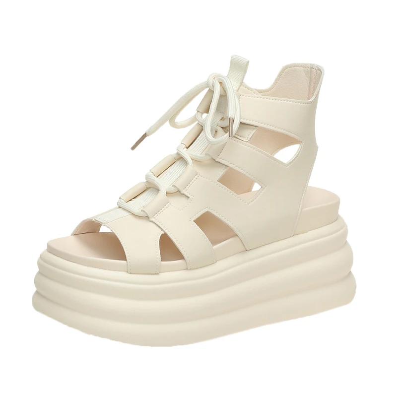 Модные гладиаторские туфли на толстой подошве 8,5 см, женские новые летние массивные кроссовки, сандалии на высокой платформе, туфли на танкетке с открытыми каблуками, пляжные сандалии