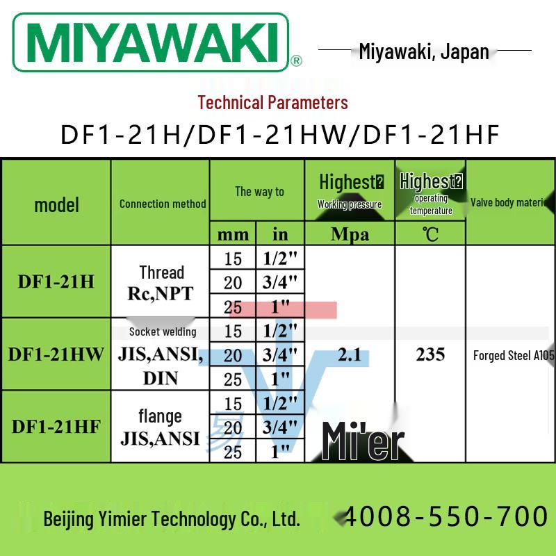 Япония Клапан-ловушка для пара MIYAWAKI Серия DF1: DF1-21H, DF1-21HF, DF1-21HW.