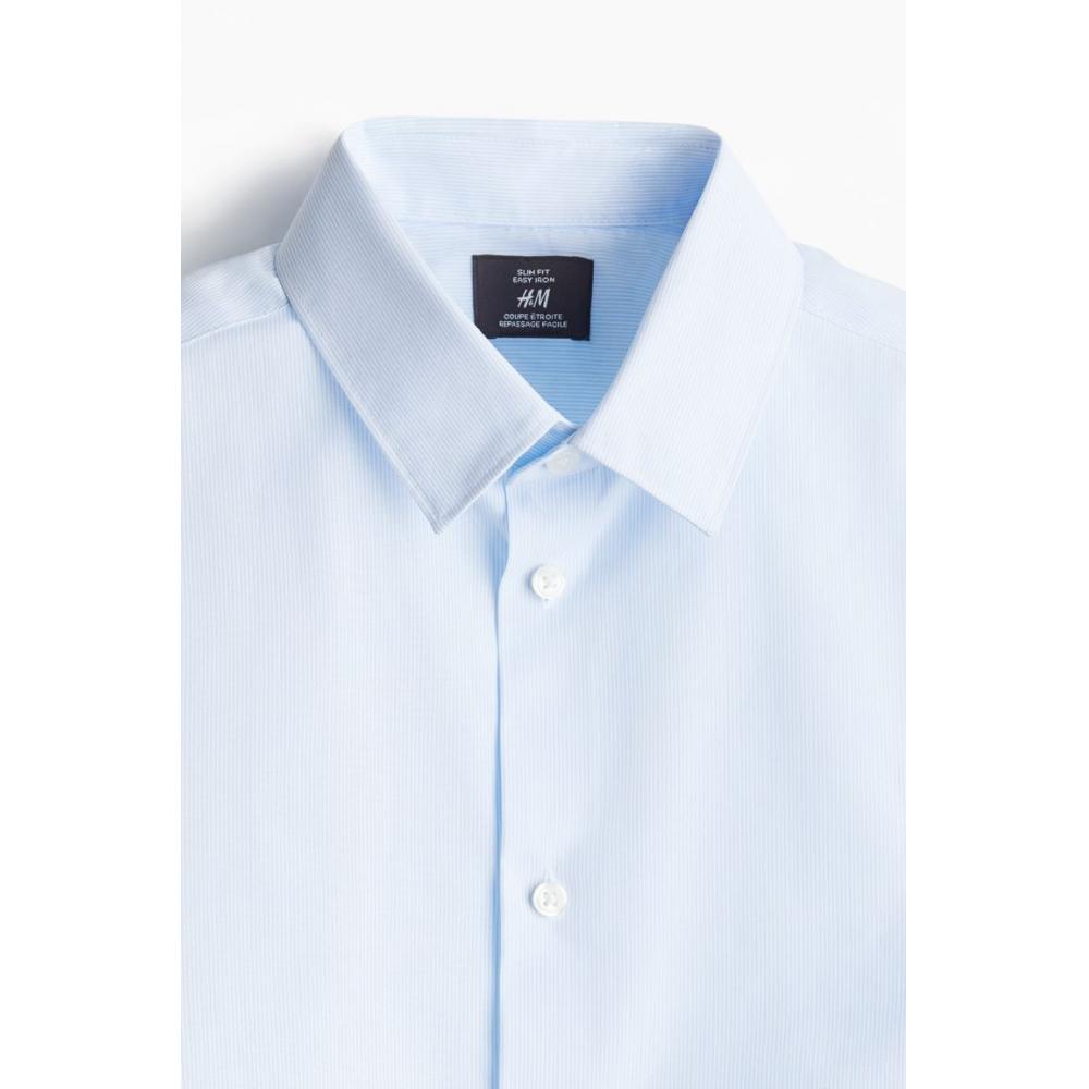 Рубашка HM Easy Care Slim Fit светло-голубая в полоску