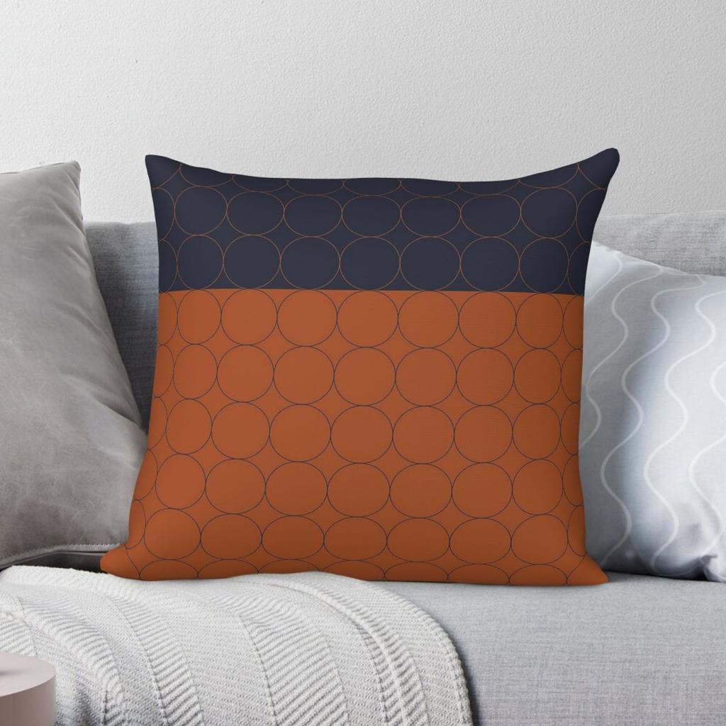 Navy And Rust Circles Square Pillowcase Polyester Linen Velvet Creative Zip Decorative Sofa Cushion Cover