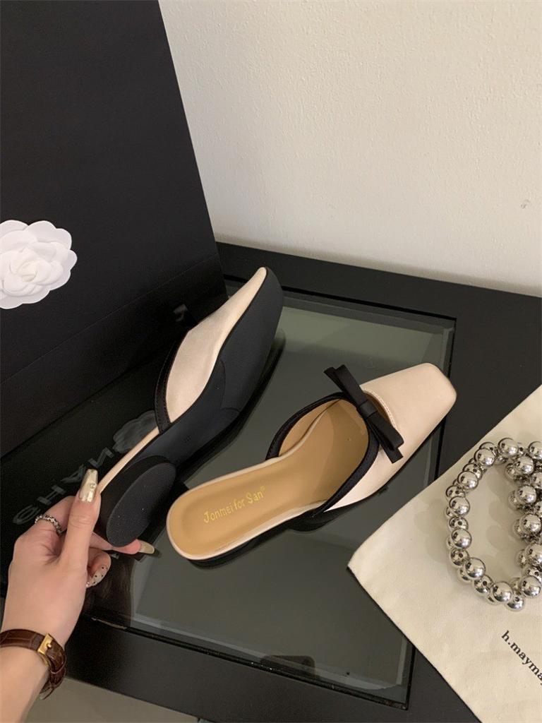 Французские нежные тапочки Baotou в стиле для женщин 2024 года, новые сандалии с бантом, летние тапочки