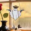 Halloween Ghost Suncatcher Stained Glass Acrylic Window Hanging Light Catcher Cute Cowboy Ghost Decoration for Home Office Kitchen Living Room Wall