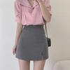 Women's Summer 2024 Slim Gray A-Line Skirt: High-Waisted Slit, Workwear Style, Knee-Length