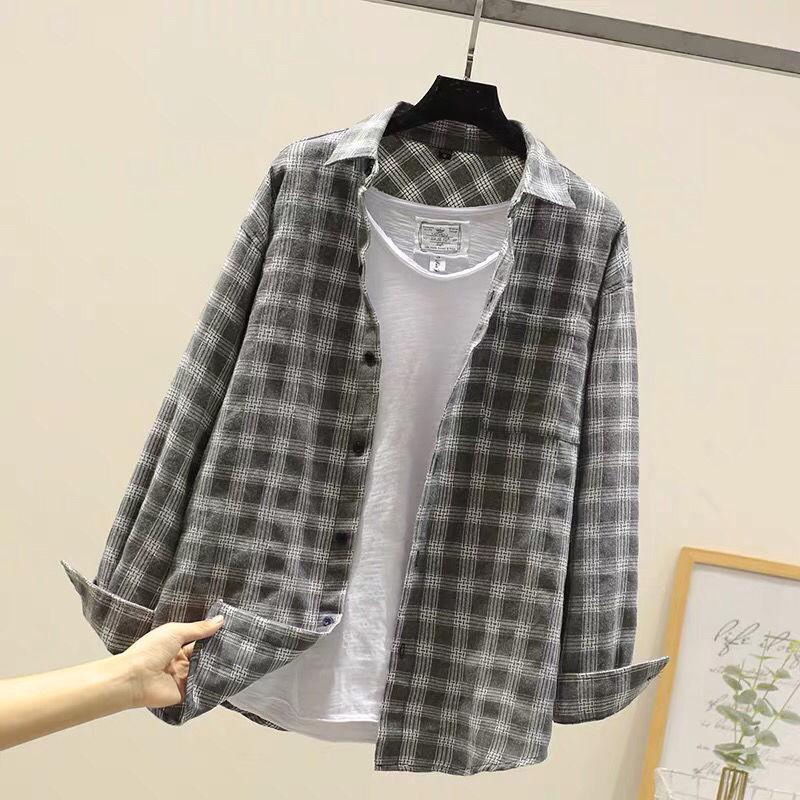 Men's Long-Sleeve Plaid Shirt - Autumn Hong Kong Style, Trendy Korean Slim Fit, Casual Jacket for Couples