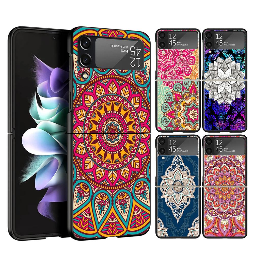 Чехол для телефона Totem Mandala Colorful Flower Cover для Samsung Galaxy Z Flip 7 6 5 4 3 5G Flip7 Flip6 Flip5 Flip4 Flip3 Черный Fundas