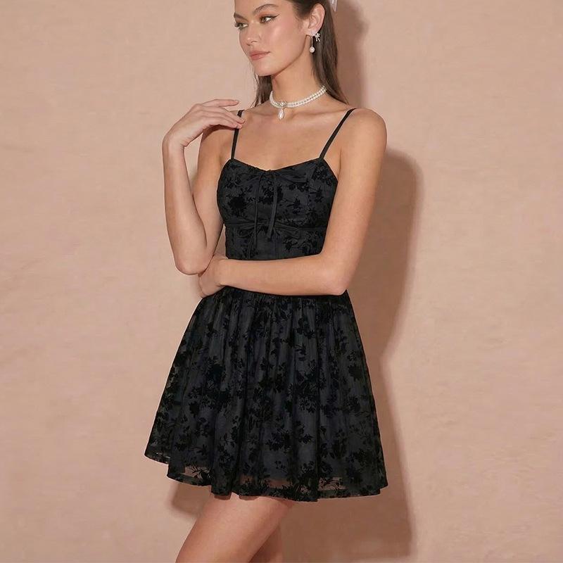 2026 spring and summer cross-border European and American fashion temperament suspender dress Amazon foreign trade women's black jacquard skirt