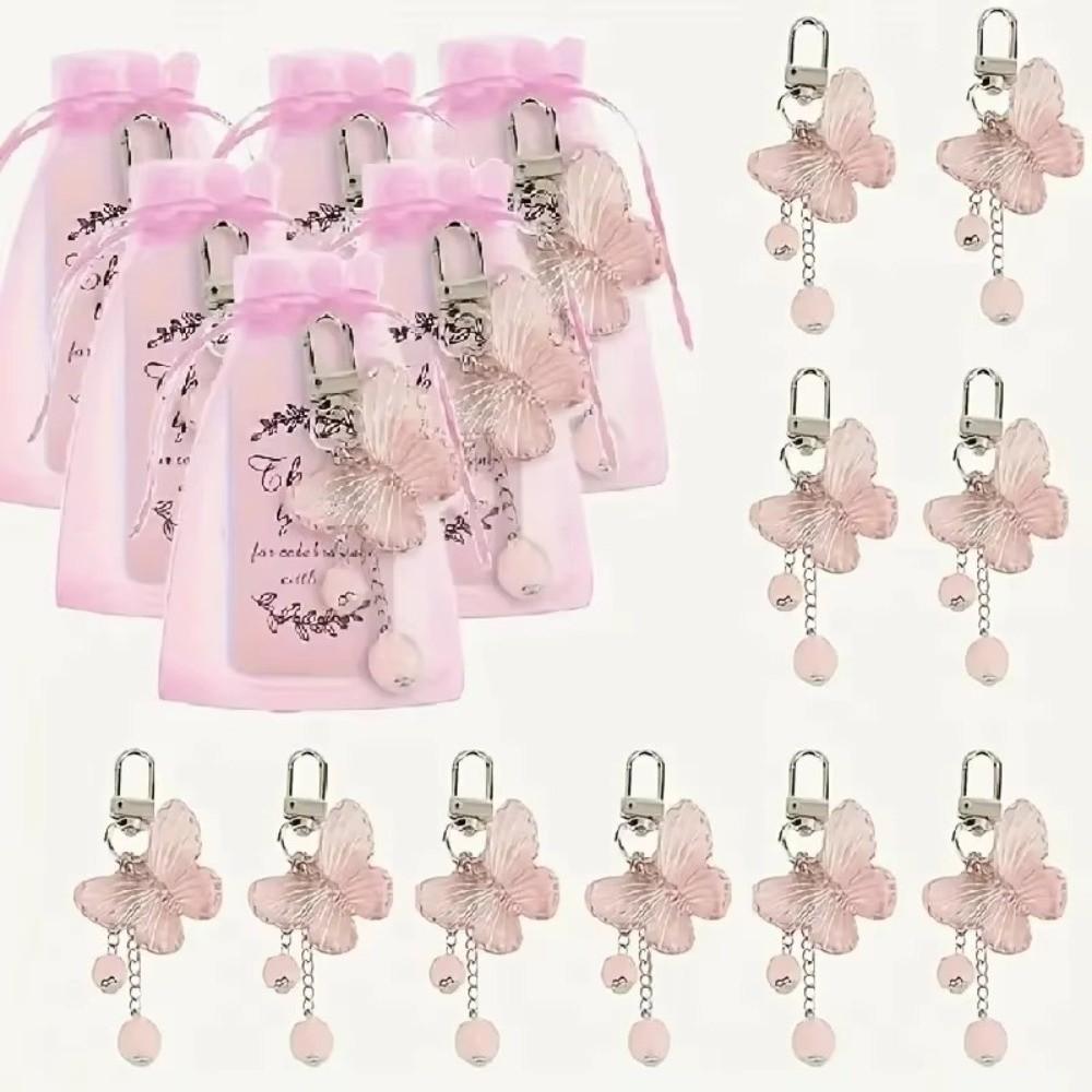 24/30Pcs Butterfly Pendant Butterfly Keychain Gift Set Tassel Pink Butterfly Keychain Wedding Gifts