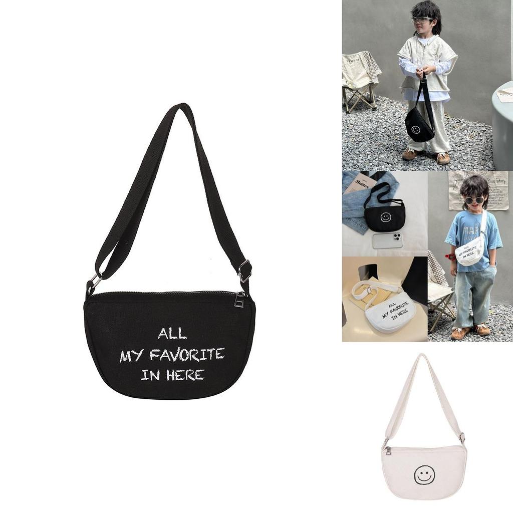 Kids Canvas Satchel With Letter And Smiley Face Print Design For Kindergarten