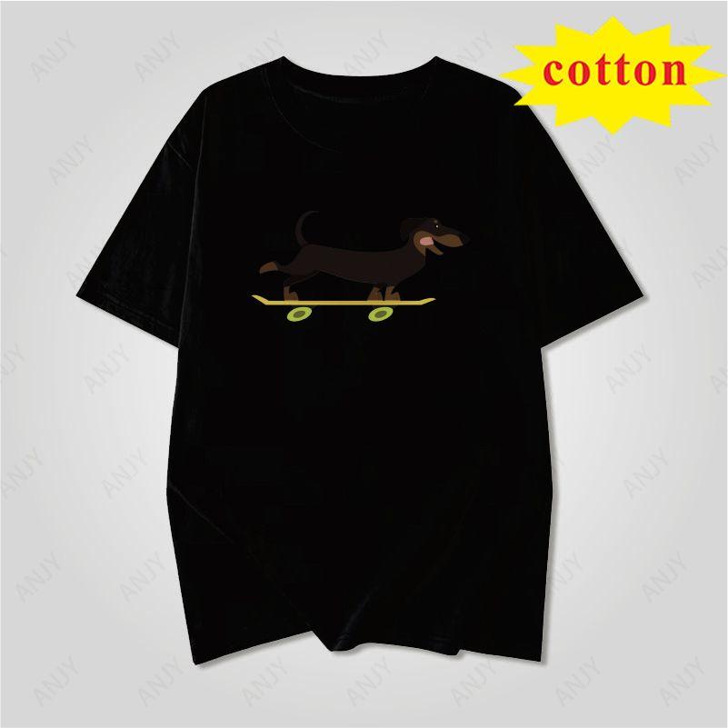 Fun Skateboarding Sausage Dog Printed Short Sleeved Tshirt With Funny Dog Pattern Unisex Casual Top