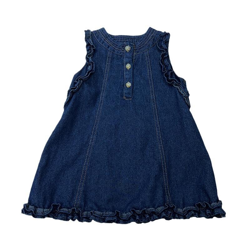 Летнее платье-жилет без рукавов из классического денима на трех пуговицах