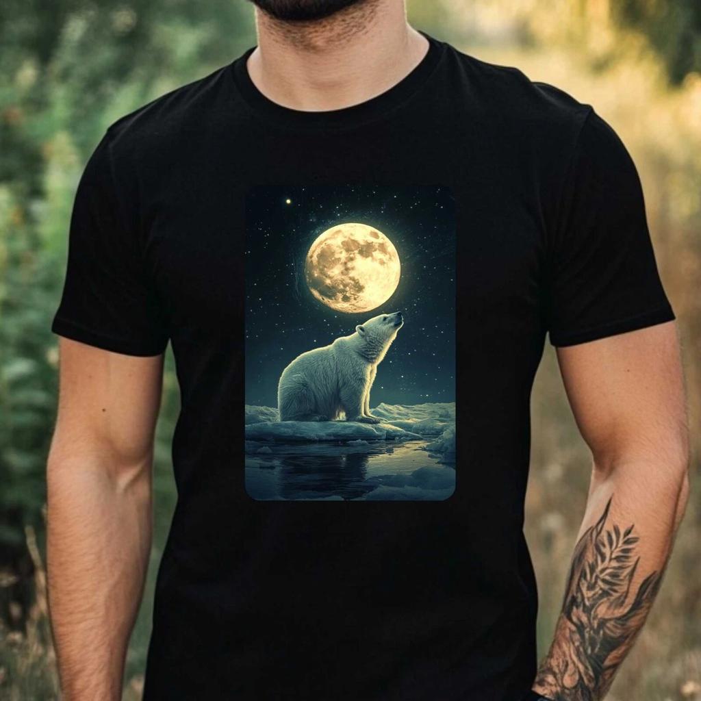 T-Shirt Herren Eisbär an Vollmond Motiv Baumwolle Größe XS bis 5XL
